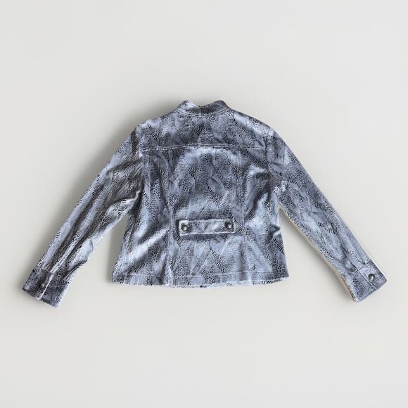 Lark Lane Silver Animal Print Zip Jacket Size 12 Metallic Textured Blazer - Picture 2 of 10